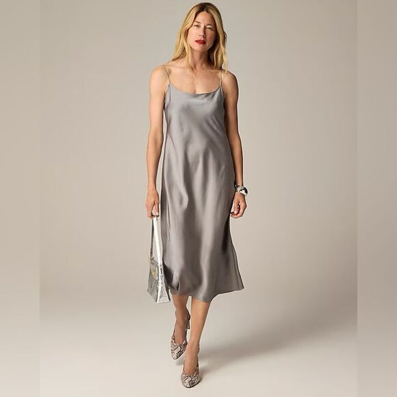 NWT J CREW Gwyneth slip dress in luster charmeuse in grey - Picture 2 of 6
